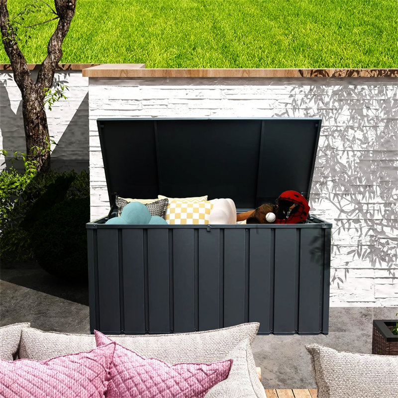 Boîte de rangement extérieure 150 gallons imperméable, H 23,43 po x l 49,41 po x P 24,69 po, Noir