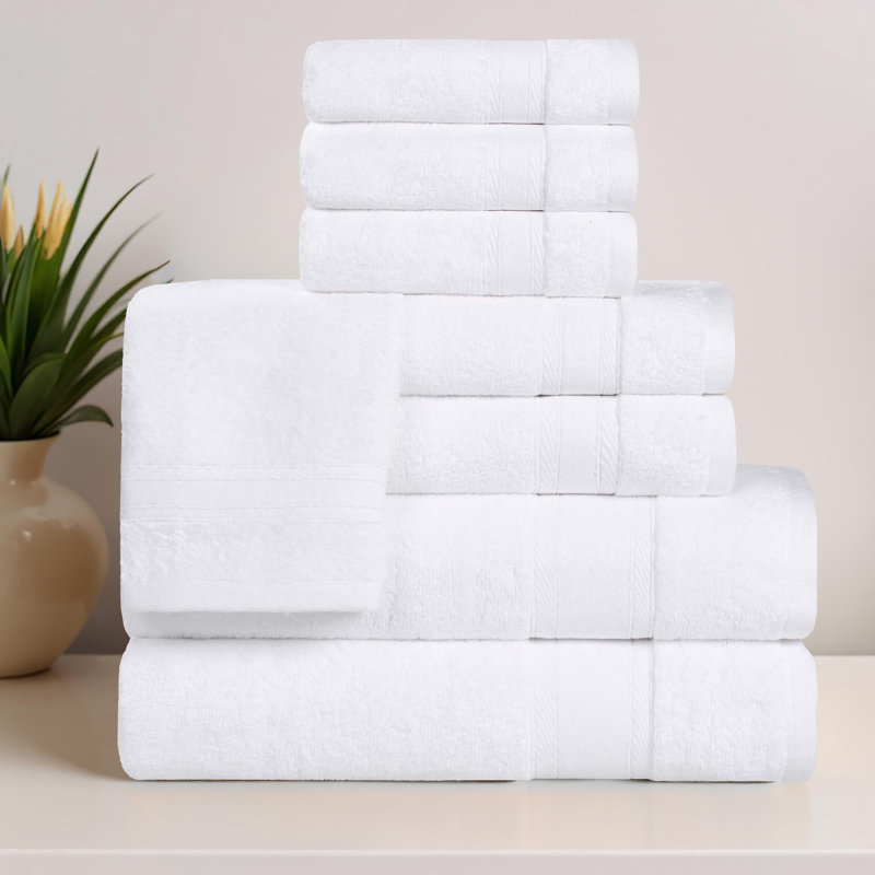 Ensemble de serviettes en coton Nile Mills Zero-Twist avec bordure Dobby - séchage rapide, Blanc