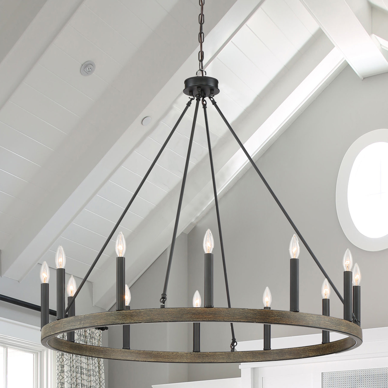 Madalyn 12-Light Chandelier, California Walnut/Classic Black