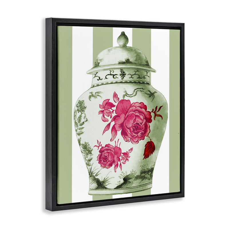 Classic Porcelain Vase over Stripes Framed Floater Canvas Wall Art, design by Lil' Rue, 31" H x 25" W