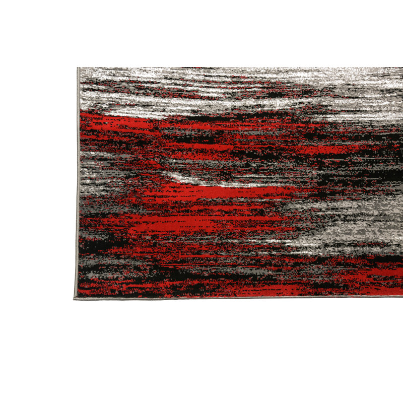 Tapis gris / rouge Mahlum, Rectangulaire 5 pi x 7,2 pi