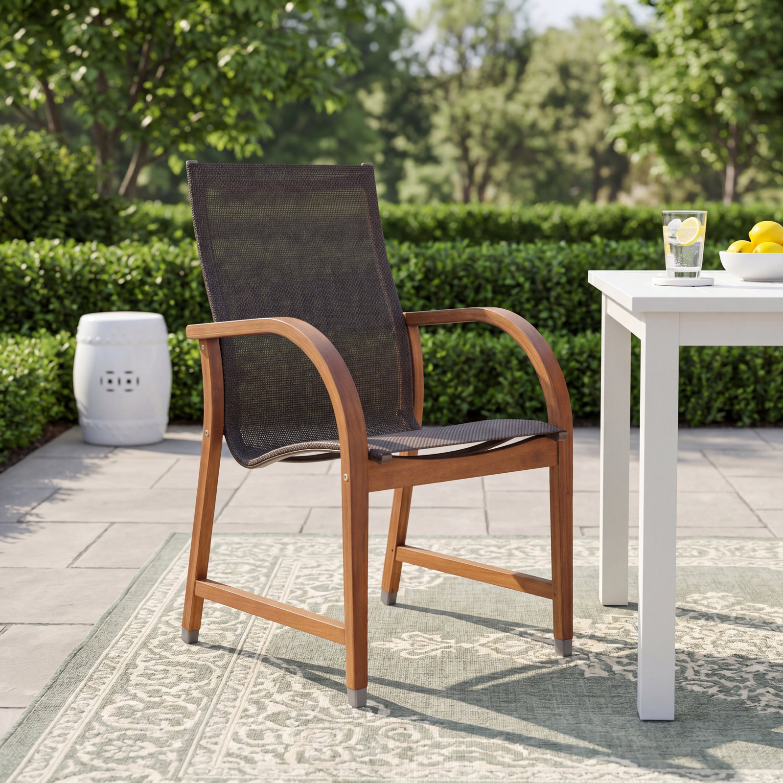Alyisa Wood Premium All-Weather Wicker Outdoor Dining Side Chair, Brown