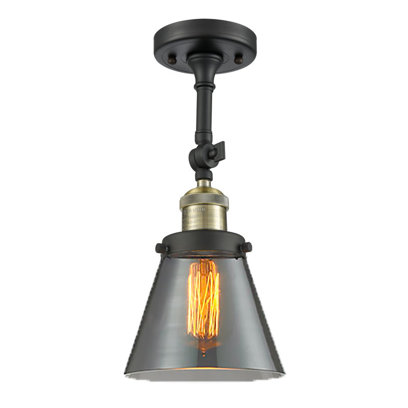 Cone 1 Light Sconce, 60 Watt Vintage Incandescent Bulb, Smoked, Black Antique Brass