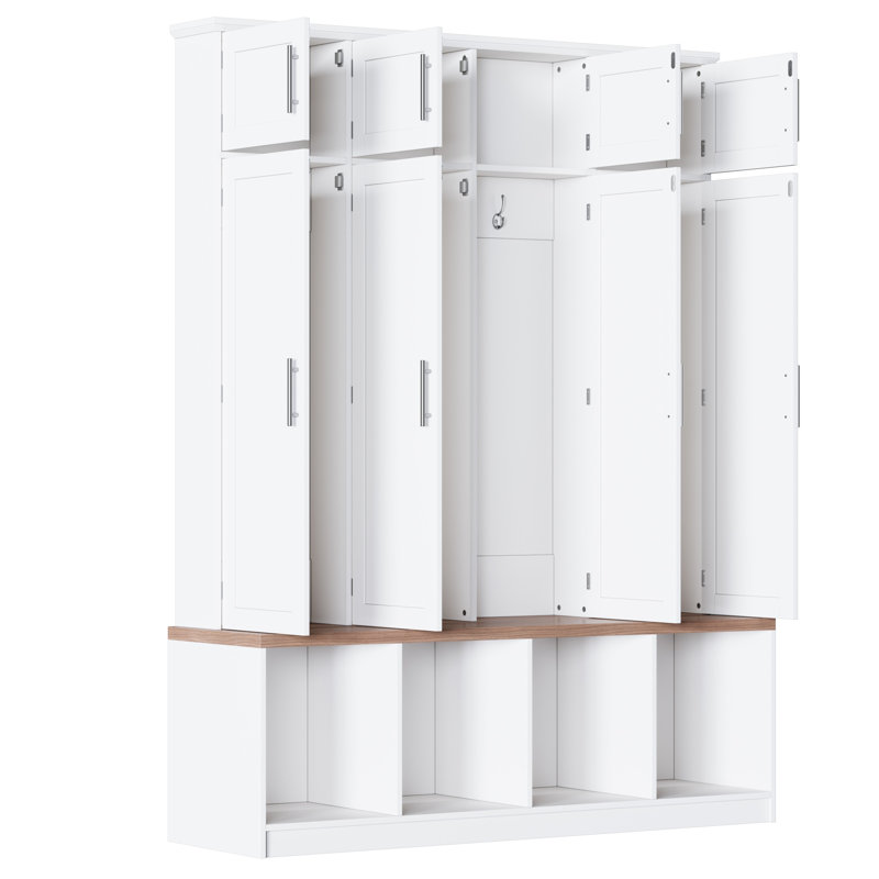 Lumen Farmhouse 4-in-1 Hall Tree with Hidden Hooks & 8 Doors, White