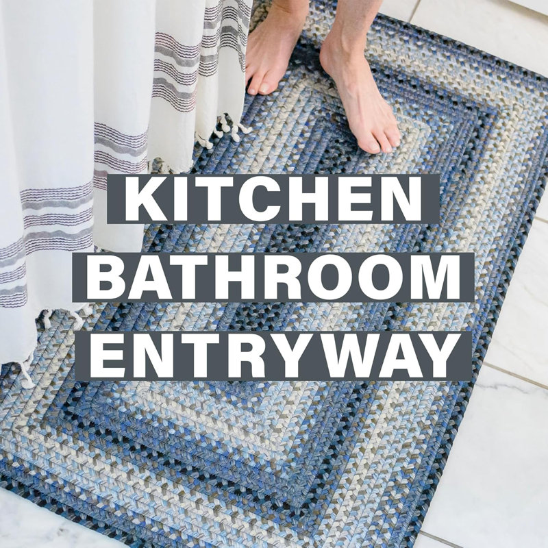  Washable Braided Rug Reversible Indoor/Outdoor Black/White/Ivory/Blue Rug, Oval 2'3" x 3'9"