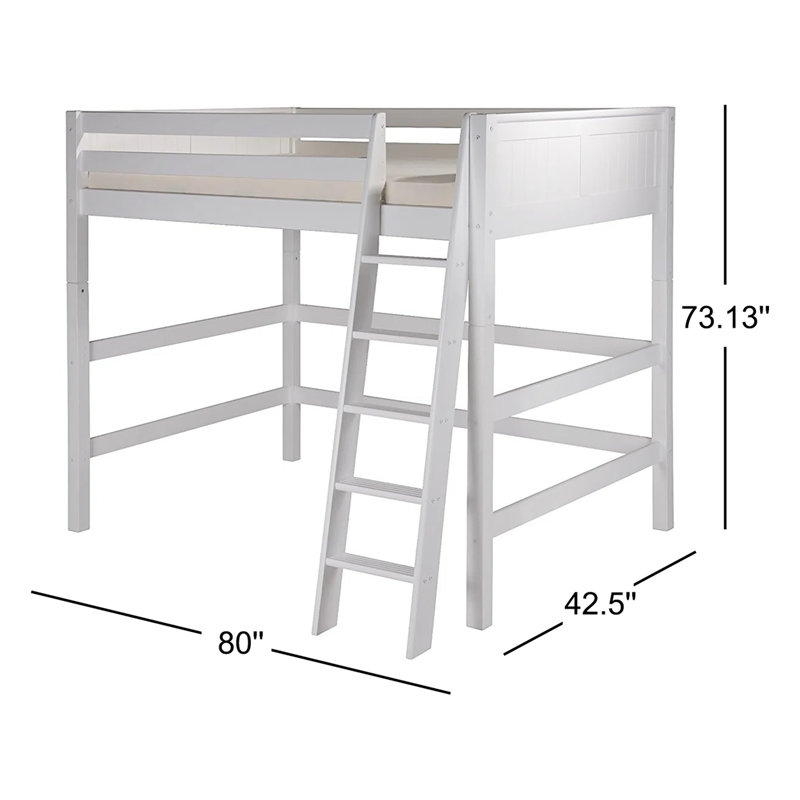 Lit mezzanine simple en bois massif avec échelle intégrée Burkley Kids, Blanc
