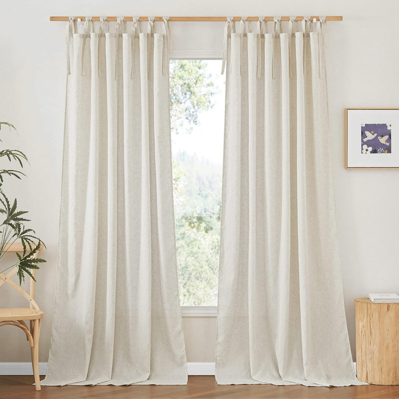 NICETOWN Off Curtains Adjustable Tie Top, Thick Linen Curtains Light Filtering Drapes DIY Crafted Privacy for Bedroom/Doorway, 2 Panels