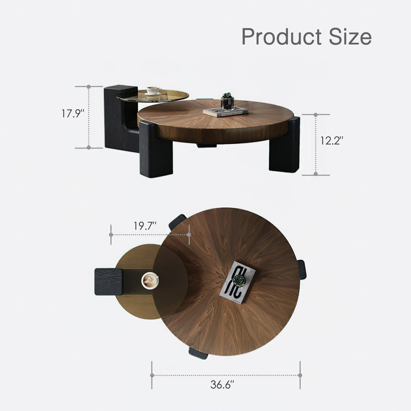 Rhuardhi Modern Round Wood Coffee Table with Accent End Table