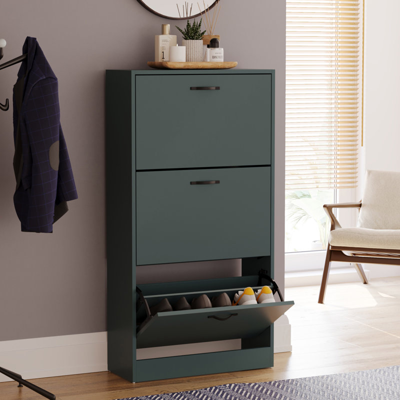 Vida 3 Drawer Flip Down Shoe Storage Free Standing Cabinet For Hallway, 118" H x 60" W x 24" D, Green