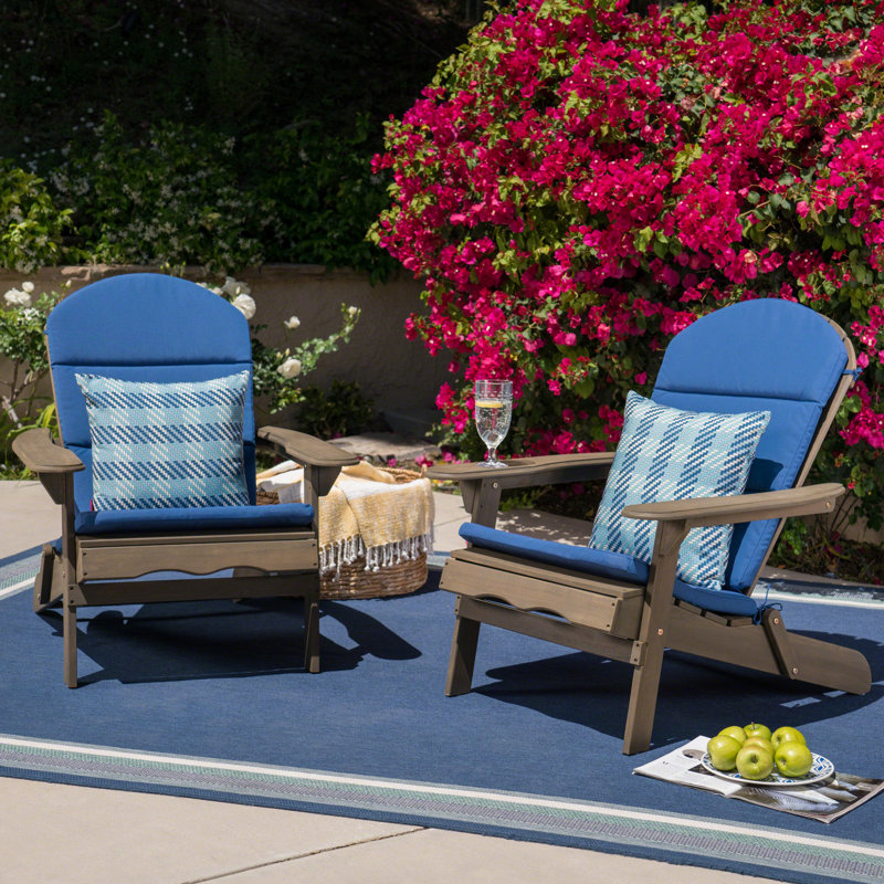 Laffey Acacia Foldable Outdoor Adirondack Set, Gray/Navy Blue