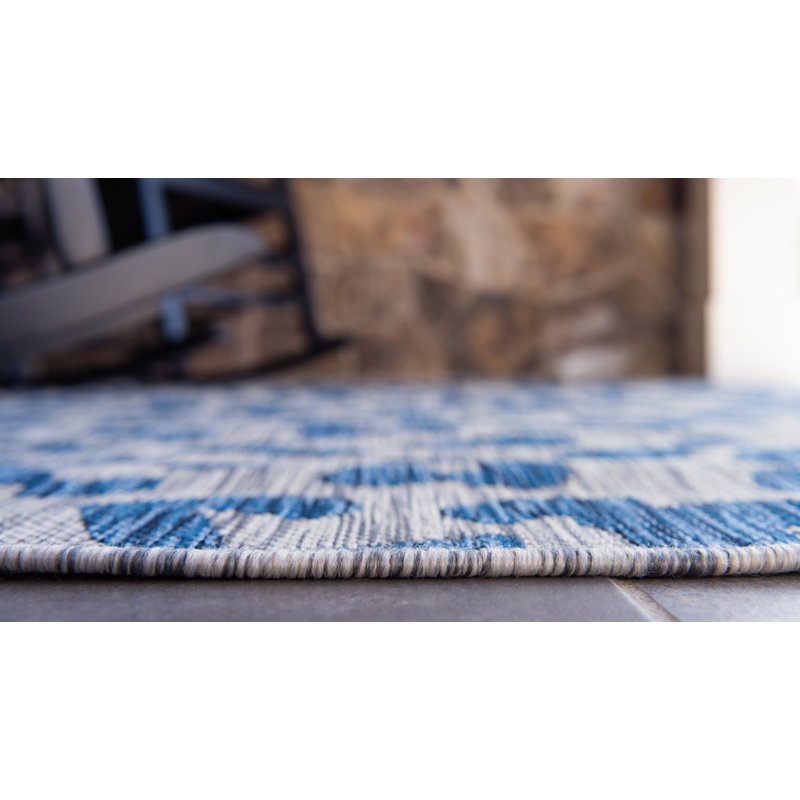 Tapis intérieur / extérieur bleu / gris Munk, Rectangle 4 pi 1 po x 6 pi 1 po