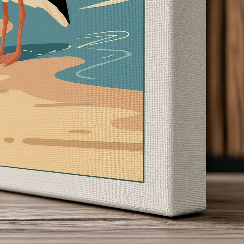 Pelican at Rest Coastal - Wrapped Canvas, 36x24 - 91.4 x 61.0 cm, Cream Border