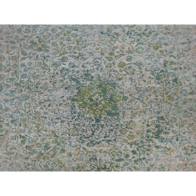 Tapis oriental surdimensionné argenté 11 pi 10 po x 15 pi 1 po avec motif médaillon persan effacé en laine et soie pure