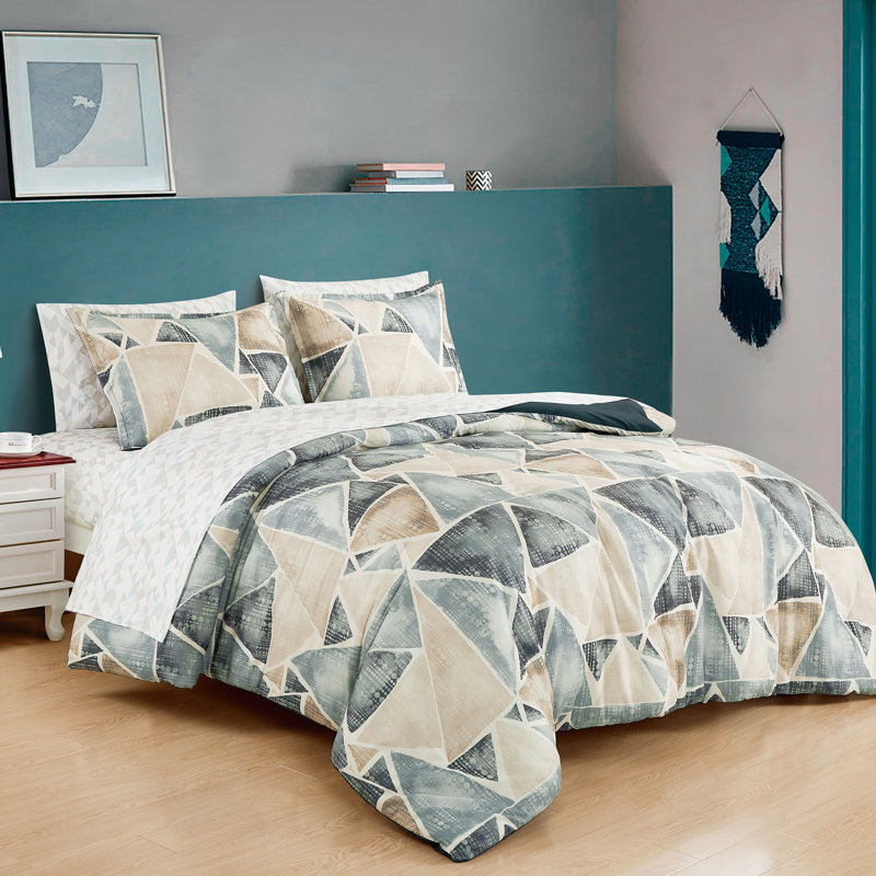 Ensemble d'édredon Bed In A Bag, Motifs géométriques gris, Édredon de très grande taille et 6 pièces suppl