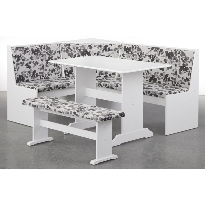 Ensemble de coin-repas en bois de pin massif pour 5 personnes Hollenberg, Blanc/gris