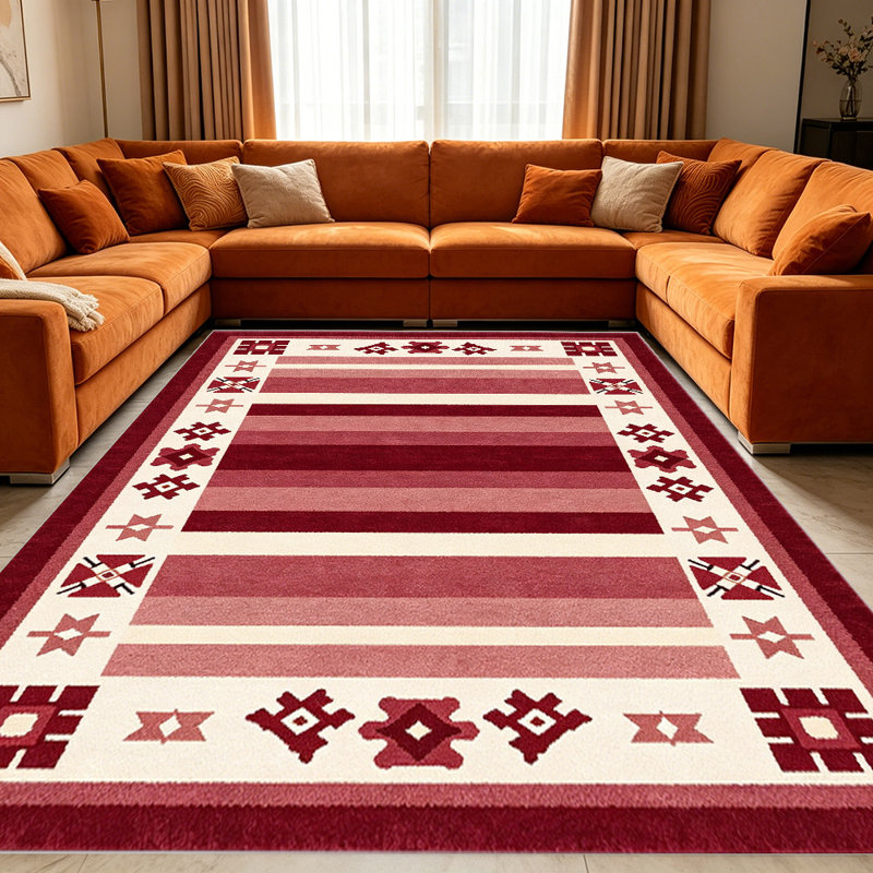 Burgundy & Cream Southwestern Fringe carpet-easy to clean, machine-washable, soft and comfortable; suitable for door mats, kitchens, living rooms, bedrooms, corridors, and laundry areas. Easy to clean, durable carpet for home decoration.