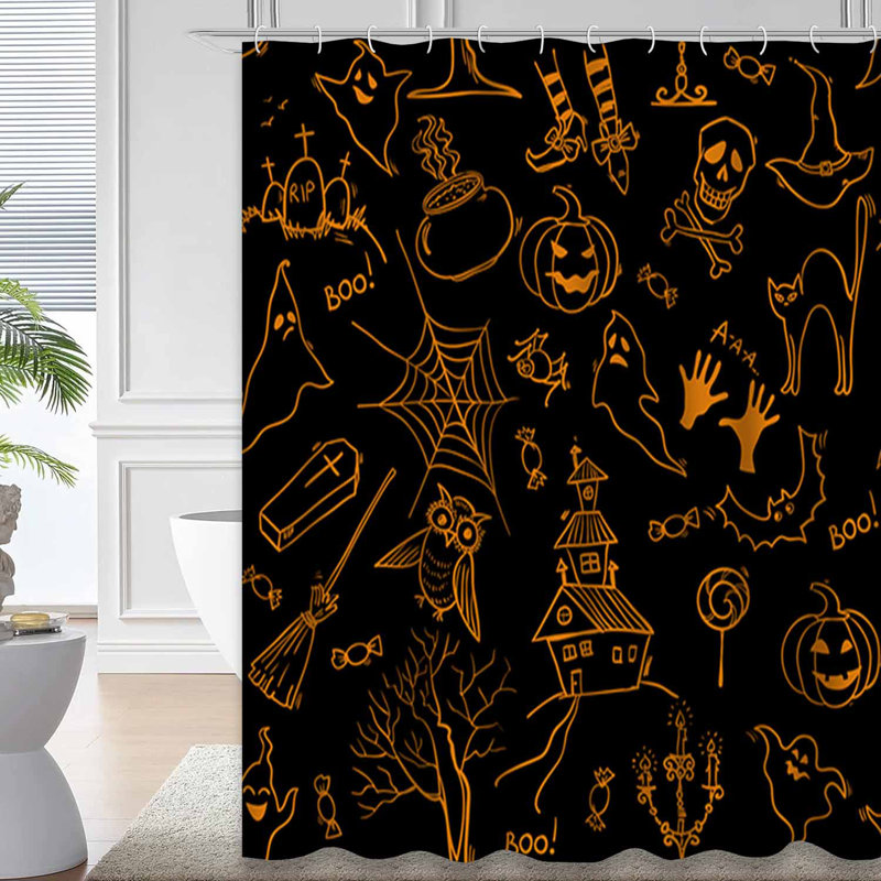 Rideau de douche d'Halloween avec 12 crochets, L 72 po x l 84 po