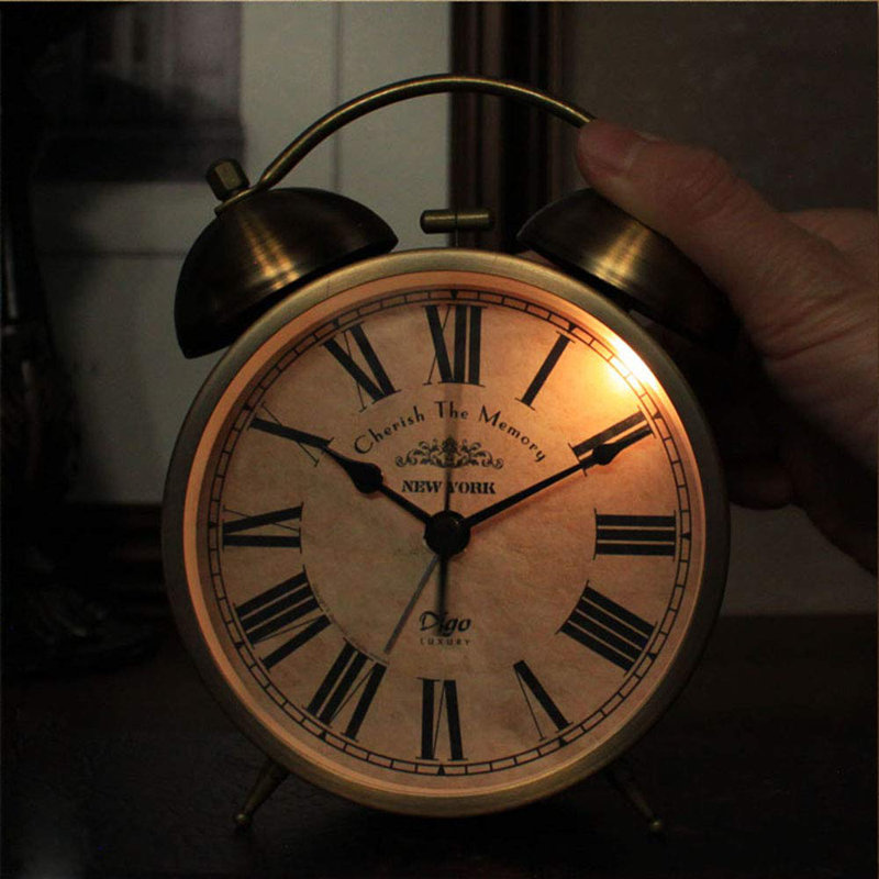 Modern & Contemporary Analogue Metal Quartz Movement / Crystal Tabletop Clock with Alarm in Brass