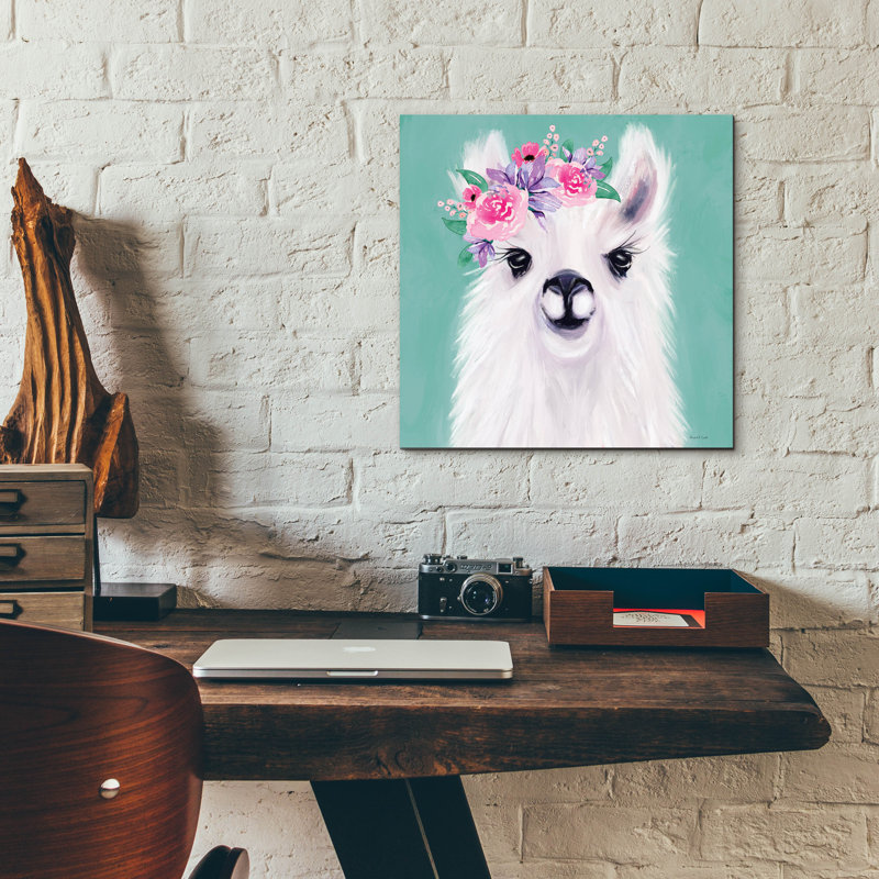Art mural en verre épique «Floral Llama» par Elizabeth Tyndall, 12 po x 12 po