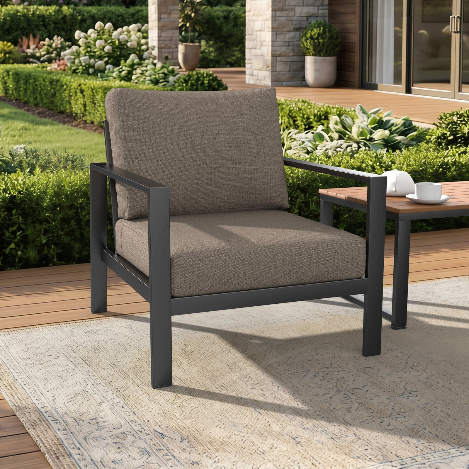 Amala Sunbrella® Seat and Back Cushion, Sunbrella® Cast Shale Plainweave, 25" W x 25.5" D