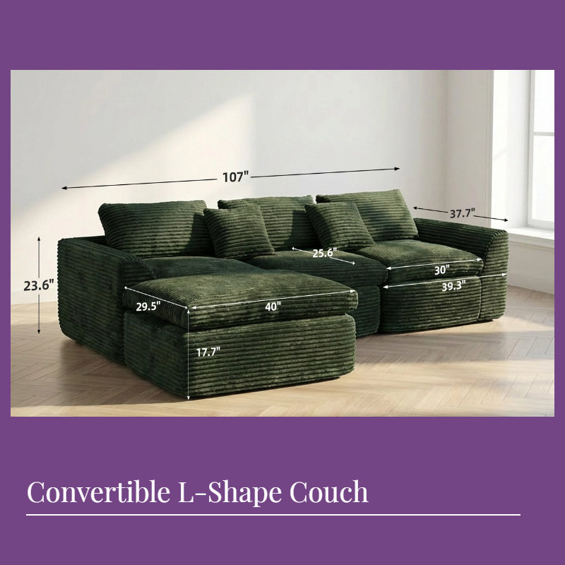 Canapé modulaire en U modulaire avec méridienne réversible - assise très profonde et garantie de 10 ans sur la forme, Vert