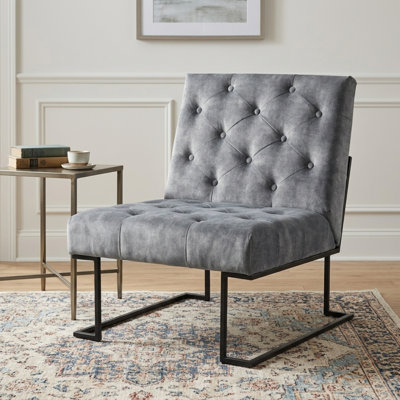 Klara 29.33" Wide Tufted Velvet Slipper Chair with Metal Sled Base