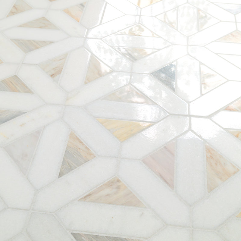 Auralie Geometric 12 in. x 12 in. Polished Marble Mosaic Floor and Wall Tile