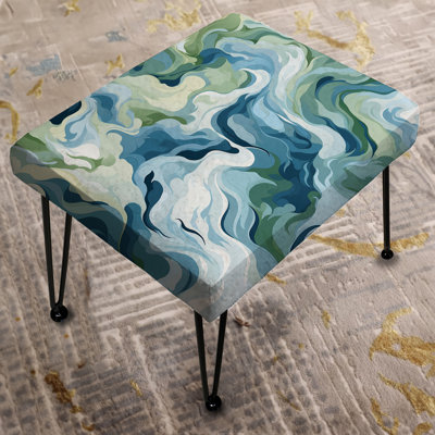 Blue Ethereal Camouflage - Abstract Rectangle Ottoman