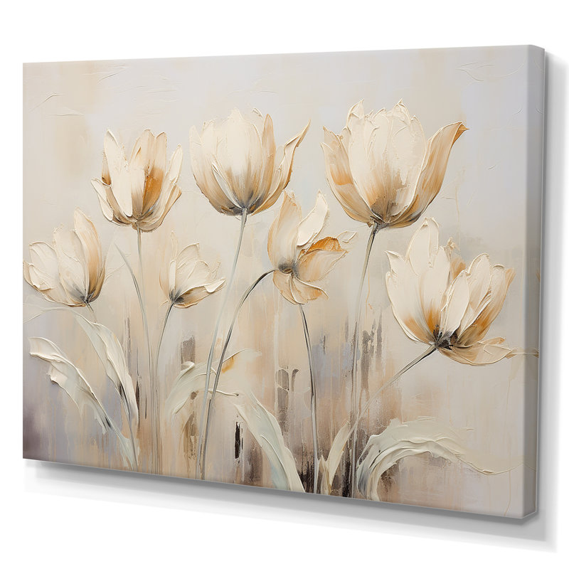Beige embelli des tulipes Symphony I - tulipes, art mural, Toile tendue, H 24 po x l 32 po x P 1 po