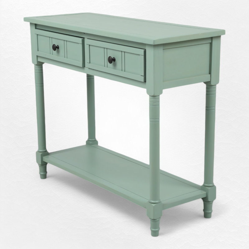 Console Table Traditional Design with Two Drawers and Bottom Shelf, Blue