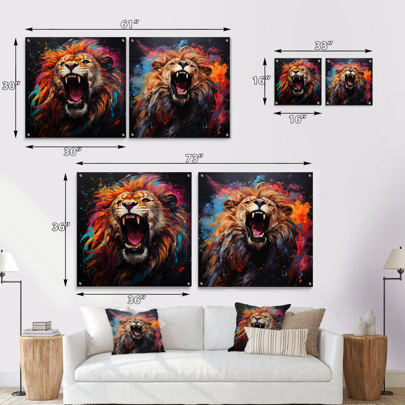 Popart Lion Roarn - Ensemble de 2 verres en acrylique muraux en acrylique, H 16 po x l 33 po