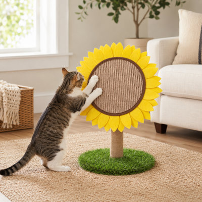 Poteau à griffes en forme de tournesol avec bloc à griffes en sisal et motif floral décoratif