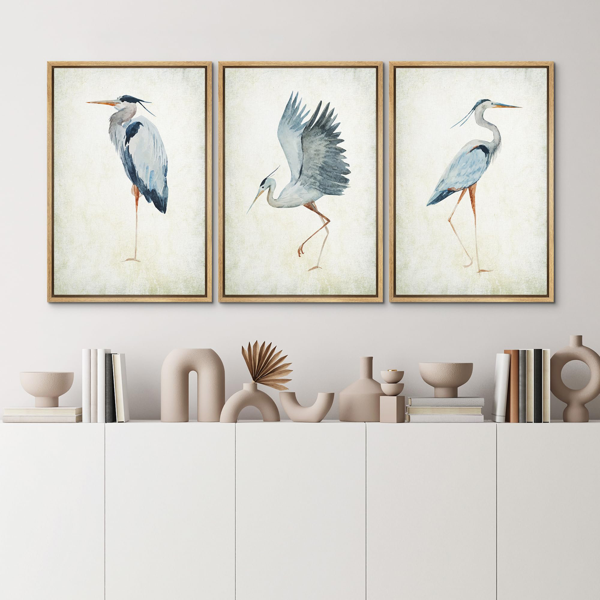 wall26 Heron Crane Bird Animals Nautical Decor Large Framed Canvas