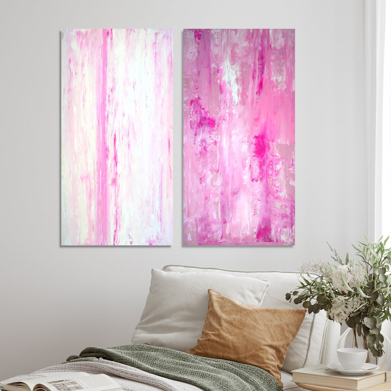 «Pink Abstract Art III», ensemble de 2 peintures sur toiles, Toile tendue, H 32 po x l 32 po x P 1 po