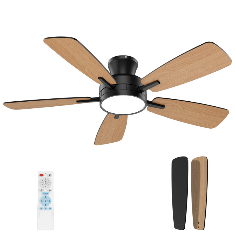 Ventilateur de plafond 46 po avec lumière et télécommande (ensemble de 2), Noir avec pales noyer / noir