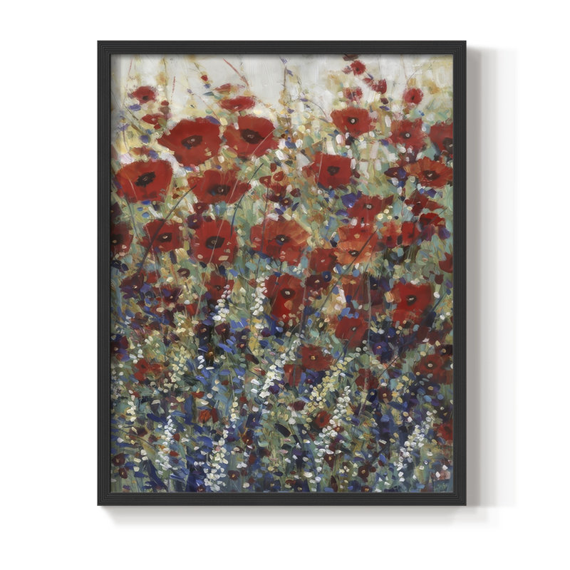 «Garden Poppies I», reproduction encadrée - bois massif