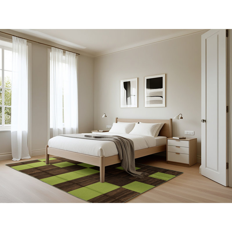 Tapis vert à carreaux lavable à la machine, Rectangle 5 pi x 7 pi