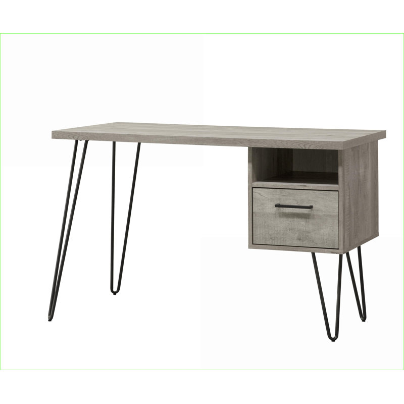 Bureaux avec tiroir de rangement & amp; Tablette, finition gris délavé | Fabrication en panneau de fibres à densité moyenne et en métal