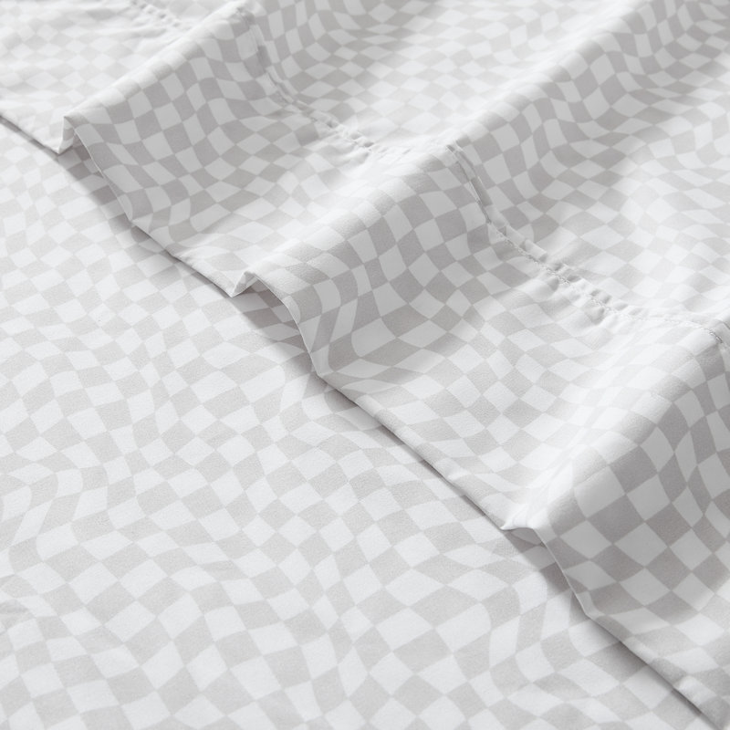 Ensemble de draps gris clair Circus Wavy Checks, Ensemble de draps pour grand lit avec 5 pièces su