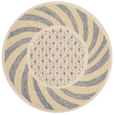 Tapis floral en laine / coton touffeté à la main Harney en ivoire / bleu / rose