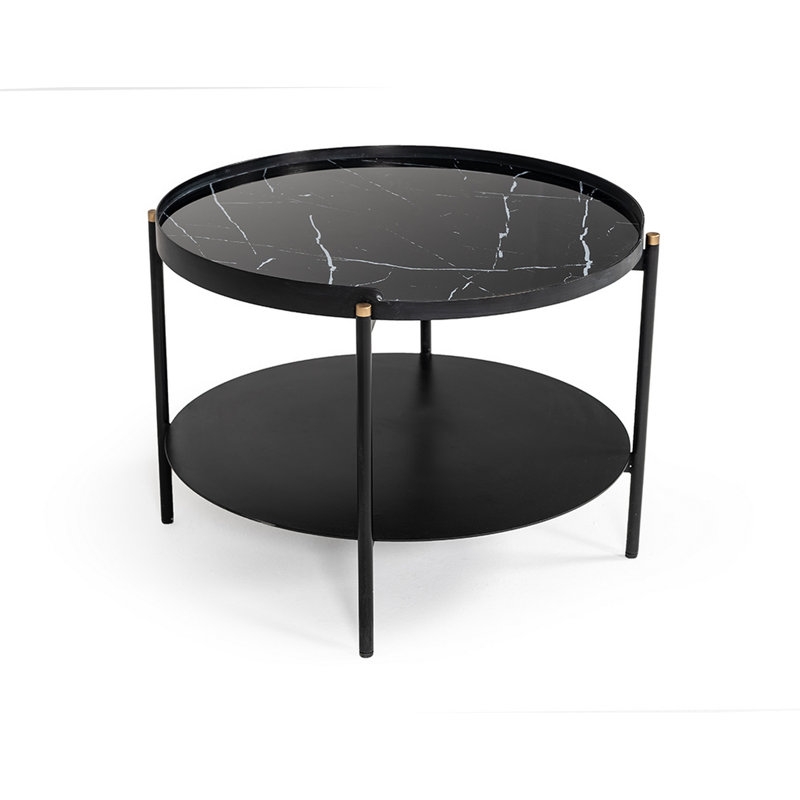 Table basse ronde moderne en métal peint en marbre noir
