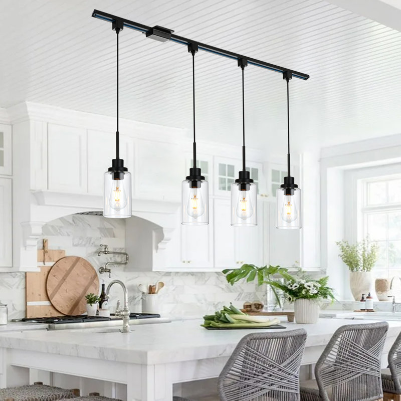 Paquet de luminaires suspendus sur rail de type H avec luminaires suspendus noirs avec abat-jour en verre transparent, compatible avec rail d'éclairage de type H, douille E26
