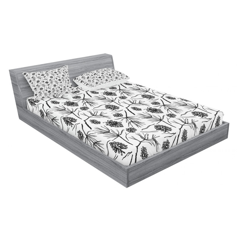 Microfiber Floral Sheet Set, Queen Sheet Set with Fitted Sheet