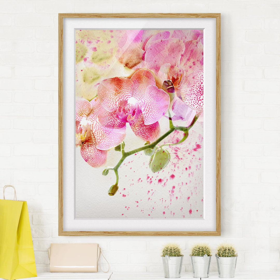 Gerahmtes Papierbild Aquarell Blumen Orchideen