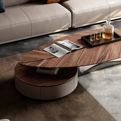Table basse de style moderne du milieu du siècle avec plateau en placage de noyer en forme de feuille abstraite et piètement en métal