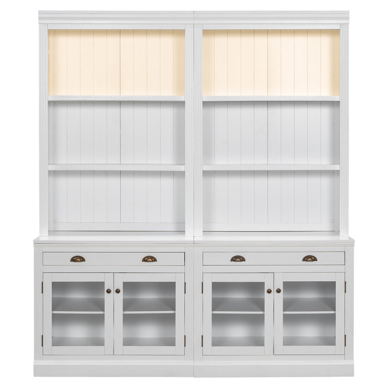 Armoires de rangement de 83,4 po de hauteur, ensemble de bibliothèque avec éclairage à DEL, bibliothèques modernes avec portes en verre et tablettes ouvertes