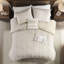 Housse de couette en coton teinté 3 pièces pour lit très grand avec broderie chenille taupe et rayures blanches