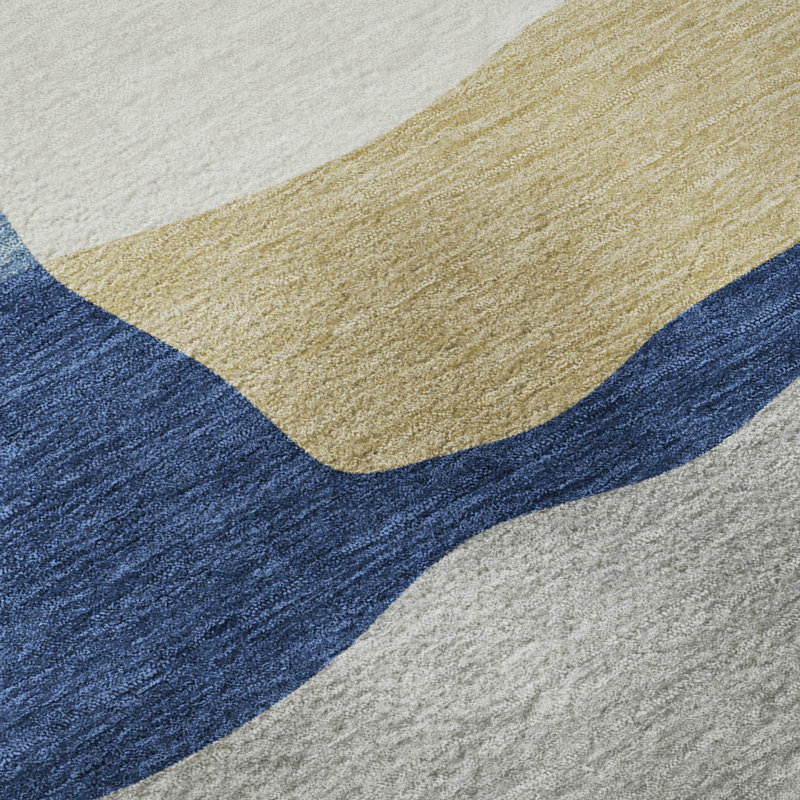Premium Machine Washable Mayfield AMF2400 Geometric Rug, Blue, 8' x 10'