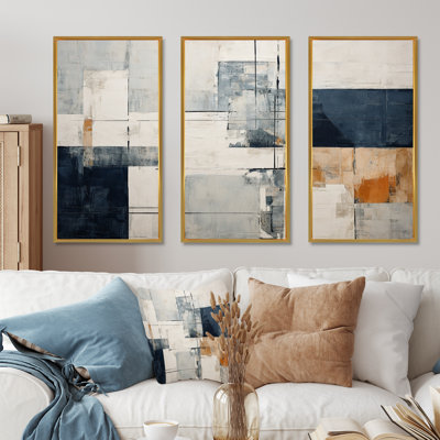 Abstrait bleu beige route collage I - ensemble de salon abstrait