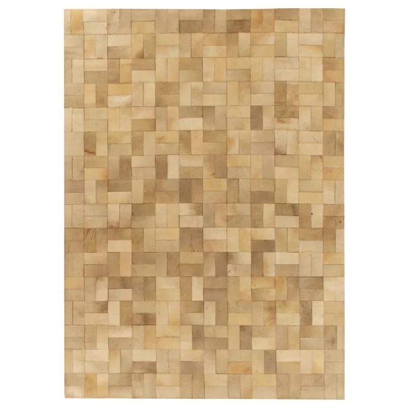 Natural Hide Cowhide Geometric Area Rug in Ivory, Rectangle 8' x 11'